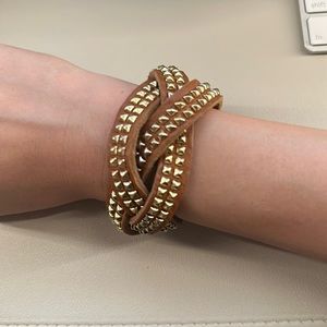 Brown faux leather with gold stud bracelet